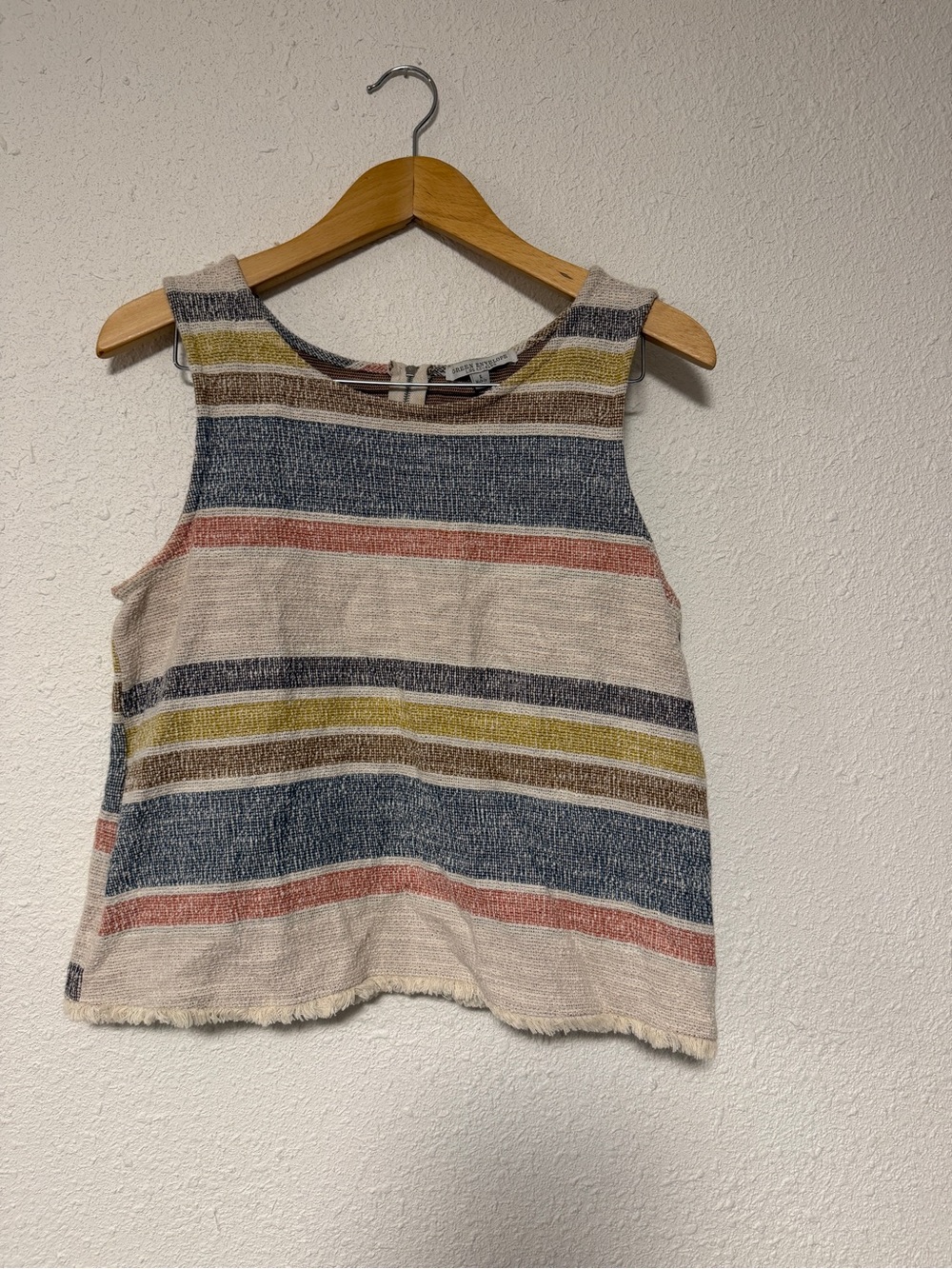 Green Envelope Striped Tank Top in Cream, Blue, Rust & Olive Large Cotton